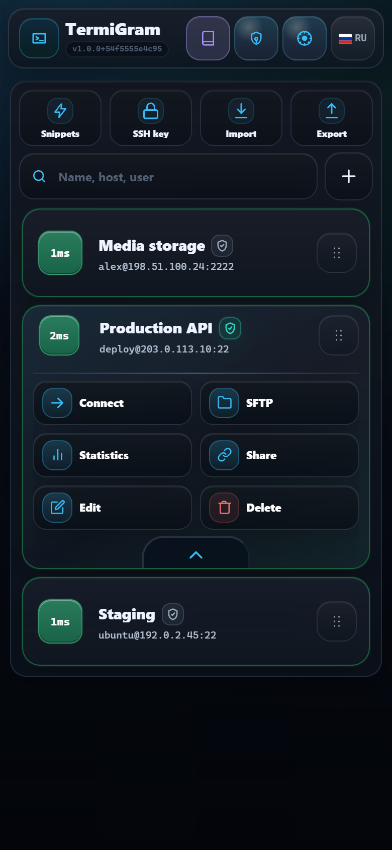 Expanded TermiGram server actions