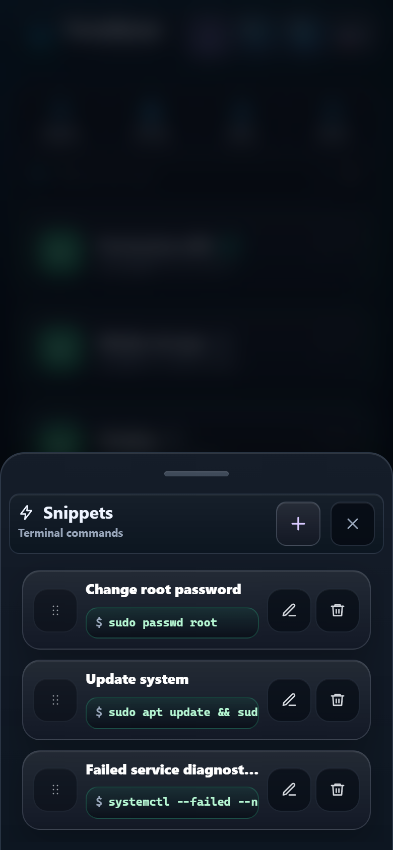 Command snippets in TermiGram